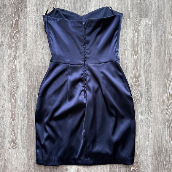 Stunning Y2K Vintage Strapless Mini Bejewelled Navy Satin Prom Dress - Picture 2 of 7